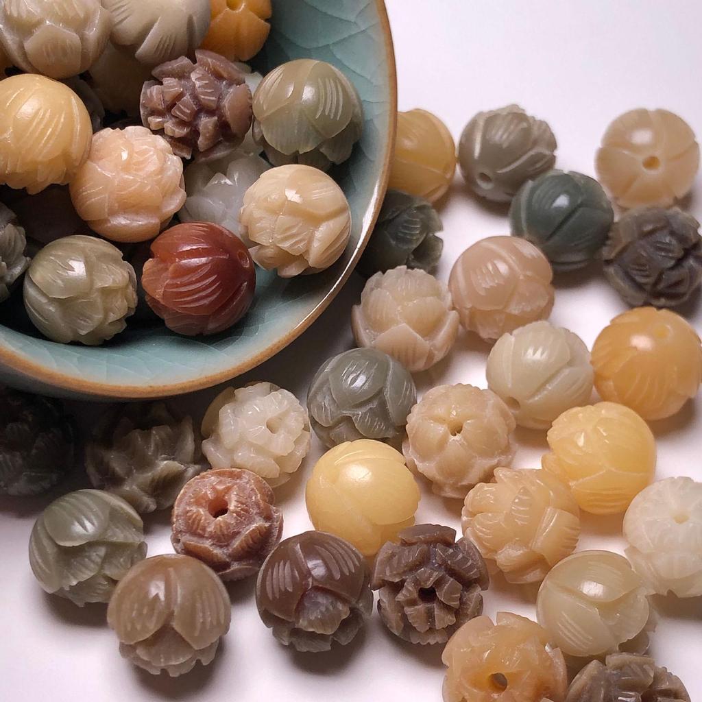 Bodhi Root Beads with Lotus & Cloud Patterns for DIY Buddhist Accessories