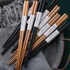 Lin Sen Fang Japanese Style Chestnut Wood Hexagonal Chopsticks with Bamboo Joint Design, 5 Pairs
