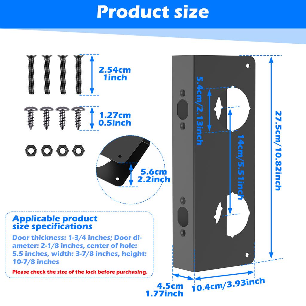 Stainless Steel Lock and Door Reinforcement Plate Heavy Duty Security Repair Plate for 1-3/4 In Thick Doors for Reinforcing and
