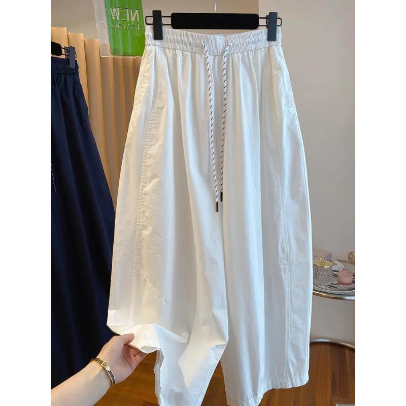 Women s Elastic Waist Drawstring A-Line Maxi Skirt L белый