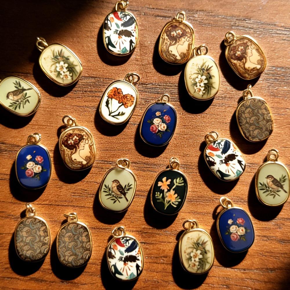 Edelstahl Handbemalte Blumen Vögel Farbige Harz Tropfen Charms für Schmuckherstellung Halskette Ohrringe Armband DIY Material
