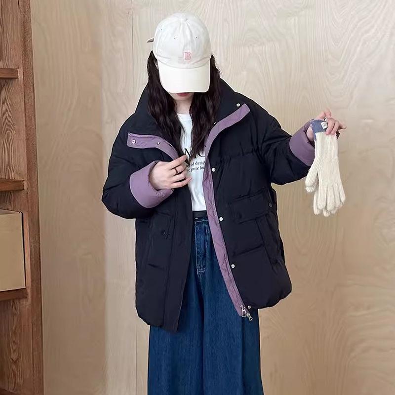 

Женский пуховик средней длины в корейском стиле – Зимнее пальто силуэта «песочные часы» с воротником-стойкой для миниатюрных S 90-125 lbs чёрный