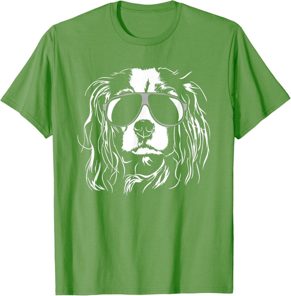 Cavalier King Charles Spaniel Wearing Sunglasses Graphic T-Shirt Cool Dog Lover Gift Cotton Tee