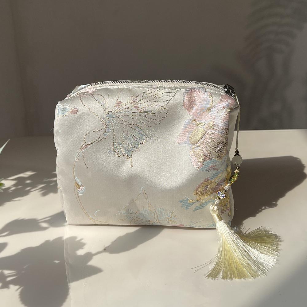 Breathable Polyester Cosmetic Bag Zipper Closure Embroidery Floral Makeup Organizer Chinese Style Beauty Case Cosmetics Storage
