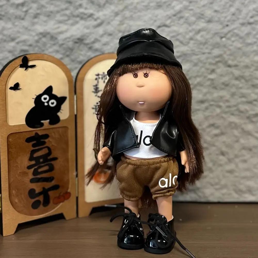 Fashion Curly Hair 24Cm Bean Eye Vinyl Doll Dark Skin Dress Up Mia Potato Dolls 24Cm Movable Action Figure Body Diy Toys