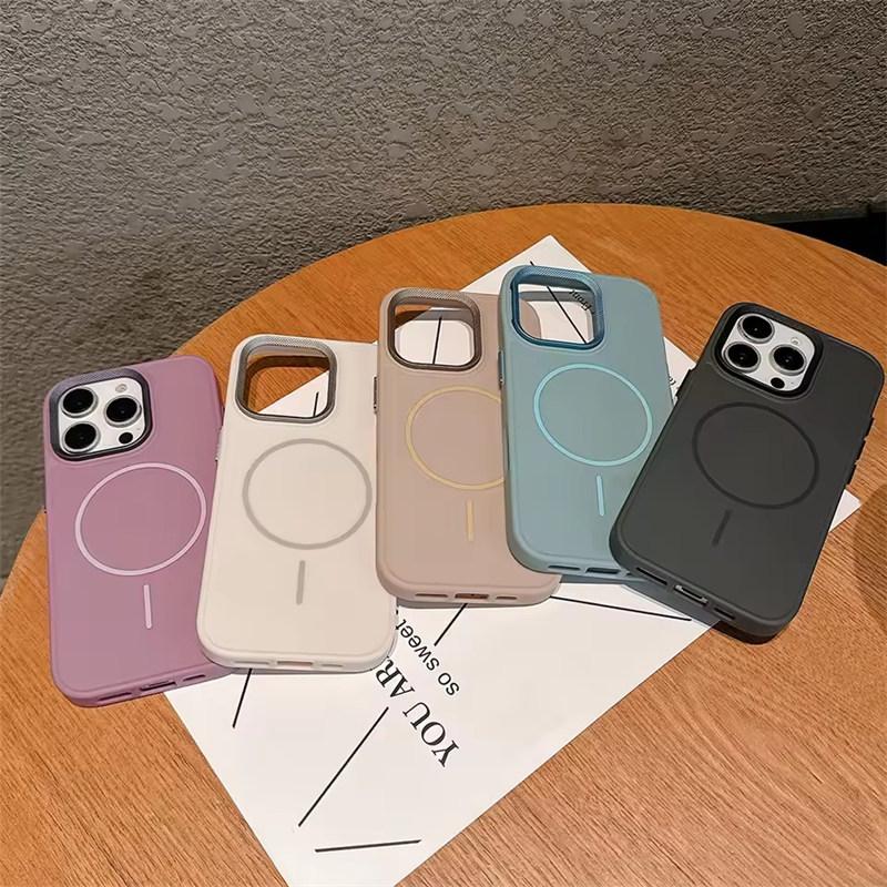 Metal lens frame magsafe charging phone case for iPhone 16 15 14 13 12 11 Pro Max magnetic liquid silicon back cover