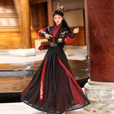 Originální Hanfu od Xiaoyaofeng [Xuanxiao] Píseň Fuziho Krátký Bojový Tygr Talisman Černá a Červená Cool Klobása Stejný Oblek pro Muže a Ženy