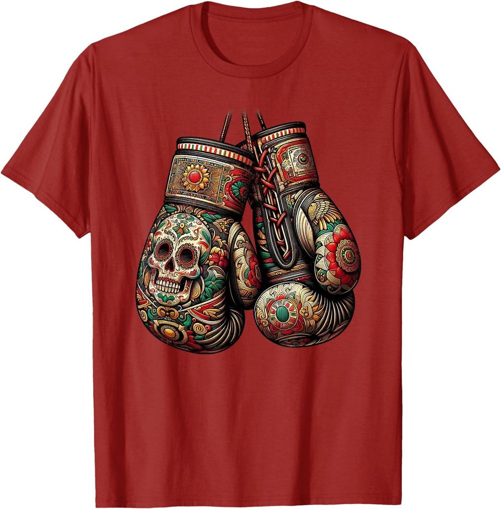 Mexican Vintage Style Boxing Gloves Aztec Mayan Fighter T-Shirt