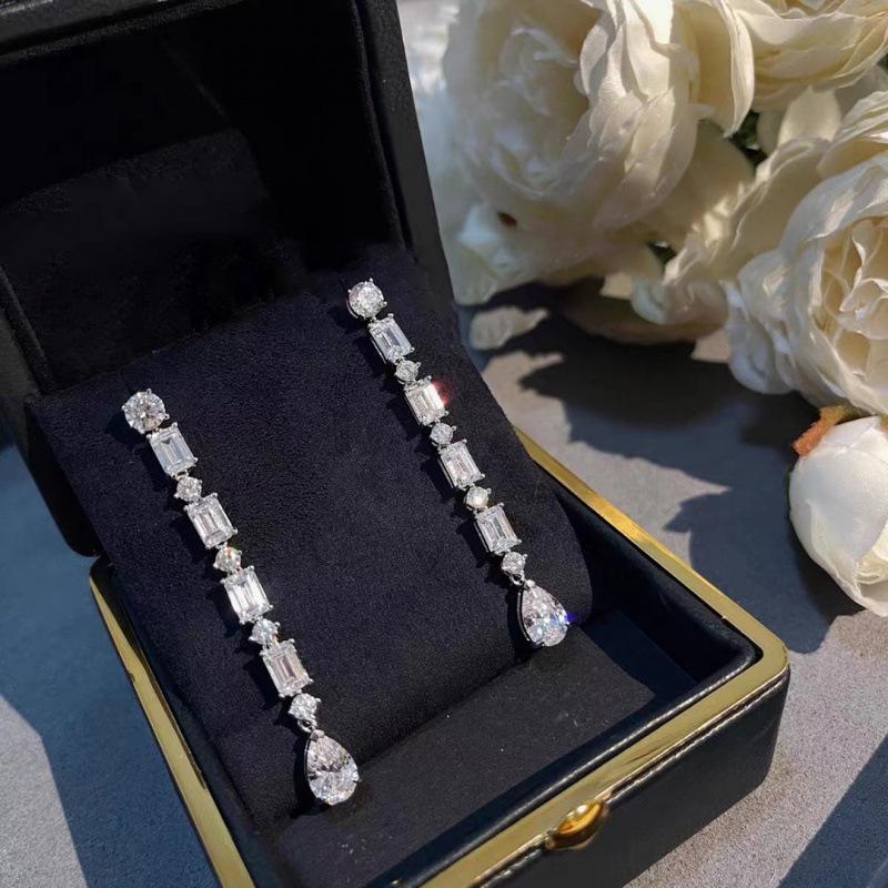 Elegant Water Drop Diamond Tassel Earrings: Square Studs for Women - Face Slimming, Perfect for Evening Parties