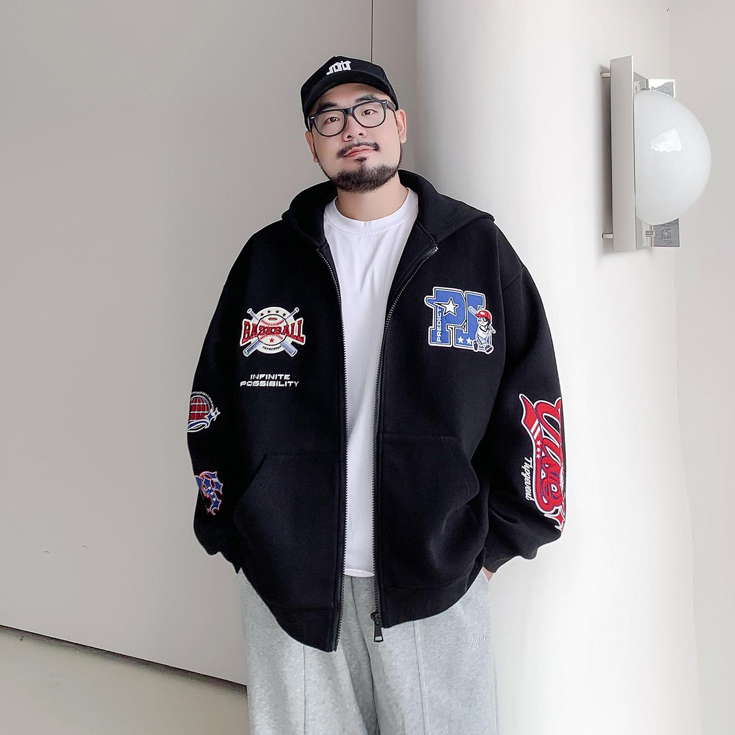 Men s Plus Size Retro Hooded Embroidered Cardigan Jacket 5XL (250-270 lbs)