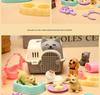 Mini-Tierkatze-Hund-Figur Spielset, Rollenspiel-Tierpflege-Spielzeugset mit Käfig-Futterzubehör für Kinder