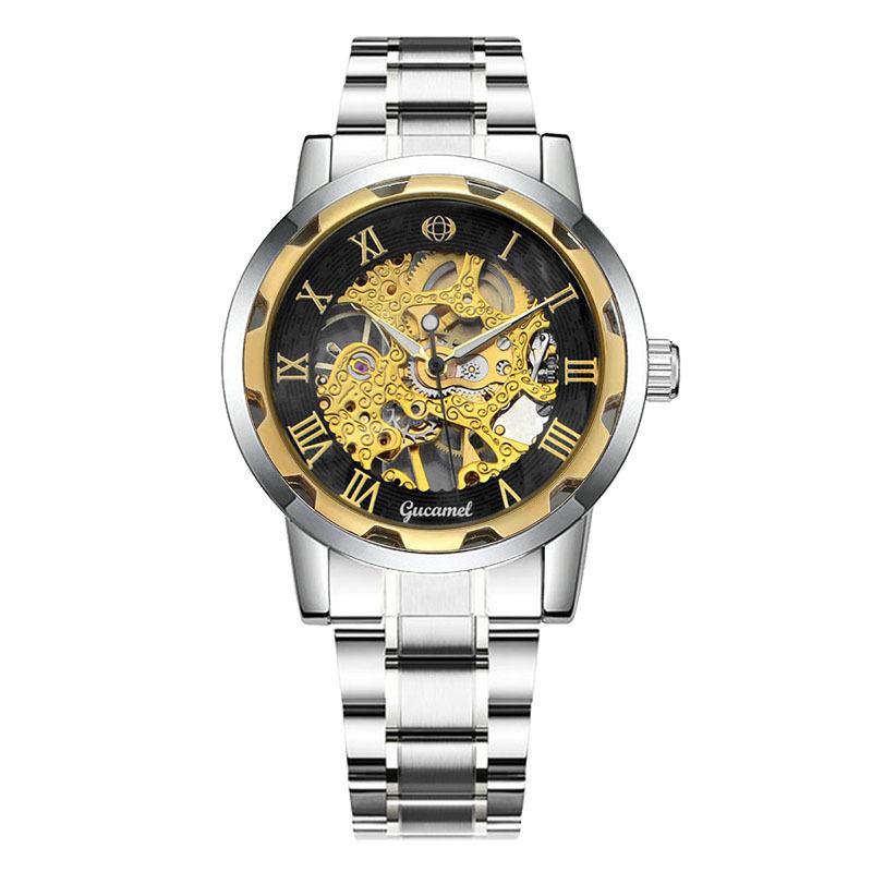 Top Brand New Fashion Watch Steel Band Hollow Gold Manual Mechanical Waterproof Luminous Watch