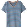 Striped Color Block V-Neck Retro Short Sleeve Women's Stylish Summer Top - New Arrival 