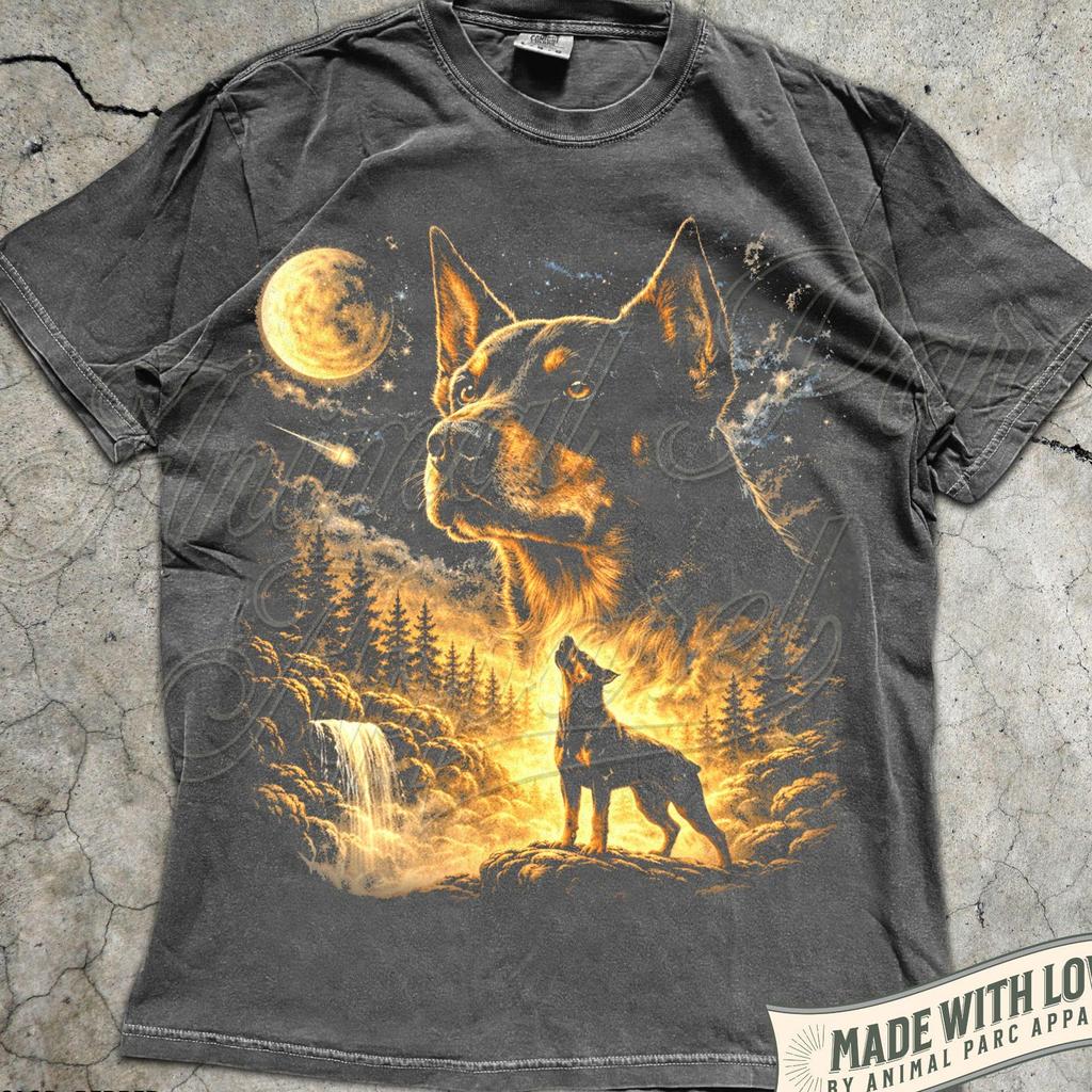 Doberman Howling to the Moon Shirt, Vintage Full Moon Animals Tee, Funny Retro Dog Graphic Tee, 90s Animal Shirt, Doberman Pincher Shirt