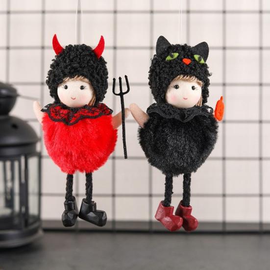 Yousheng Halloween Hanging Plush Witch Doll with Lanyard, Cute Furry Pom Pom Ball Doll Ornament for Doors Windows Trees Halloween Party