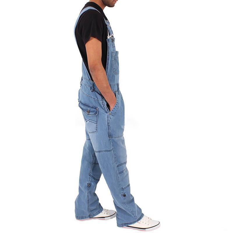 Men's Overalls Men Denim Overall Fashionable Simple Pocket Loose Jeans