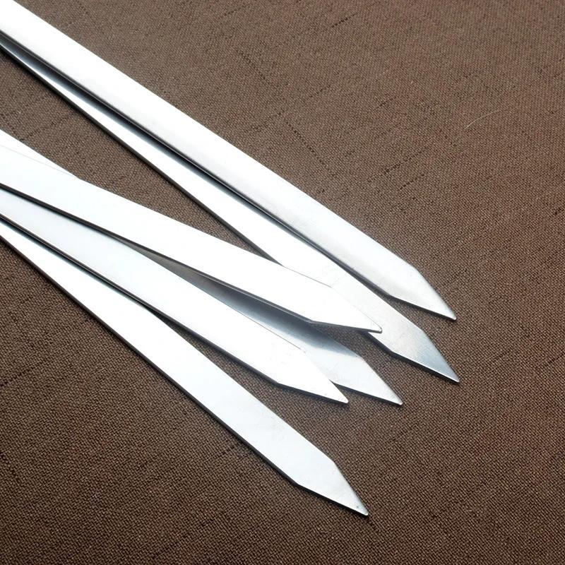 Flat Skewers Long Wood Handle BBQ Skewer 55cm Shish Kebab Barbecue Grill Sticks Stainless Steel Outdoors Grill Needle BBQ Forks