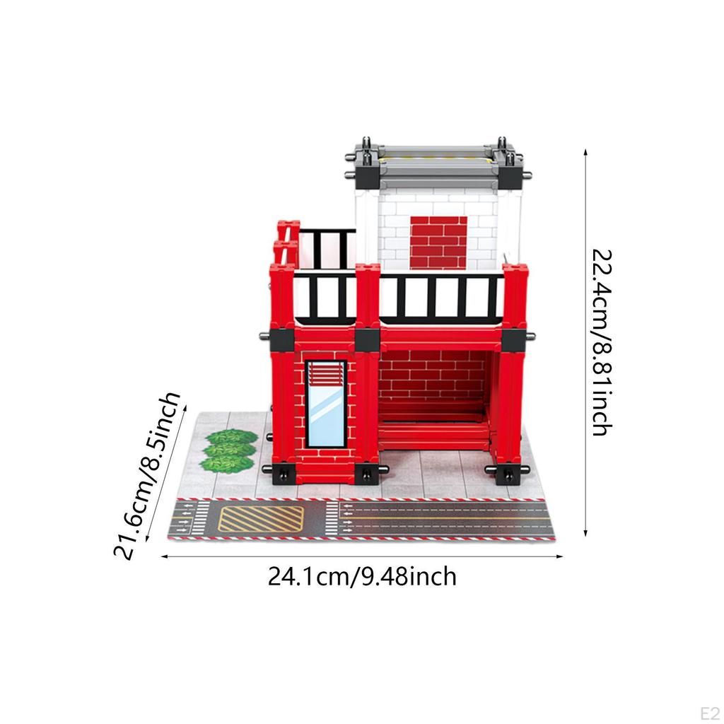 Fire Station Building Kit 3D Puzzle Architecture Model Self Assemble for Layout Accessory