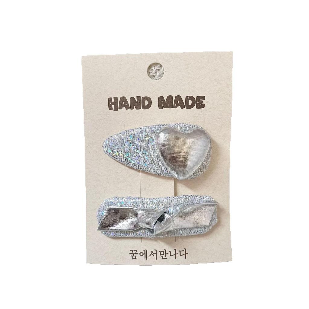 Korean Silver Hairpin: Gentle, Stylish Art BB Clip for Girls - High-Grade Leather Children's Bangs Clip