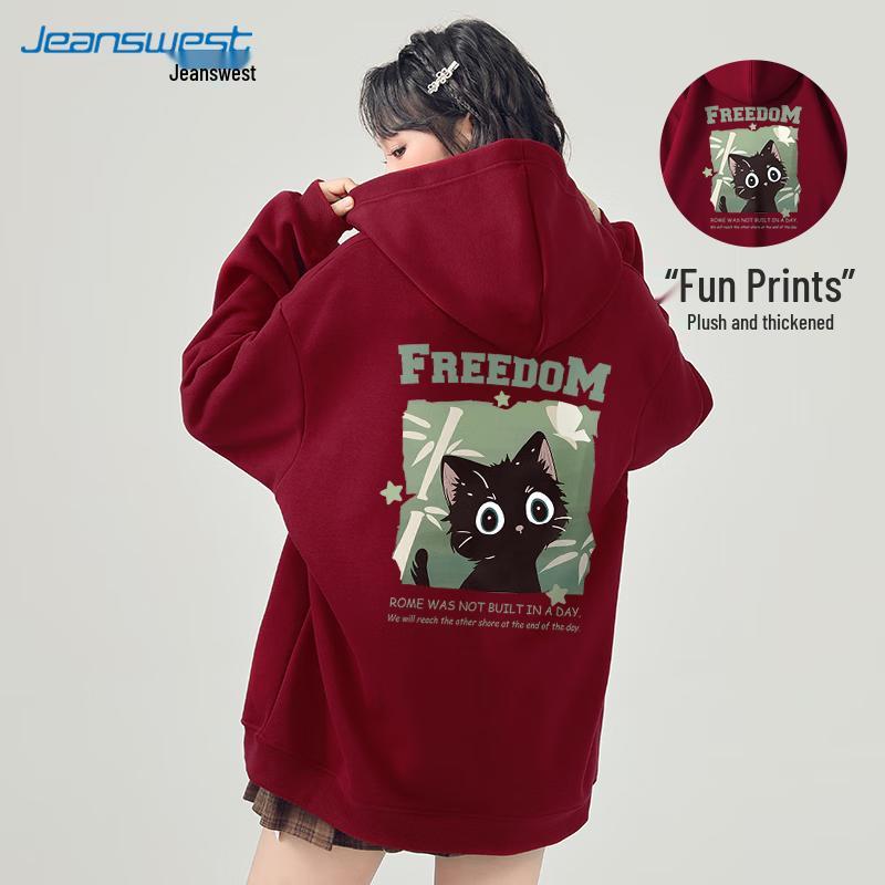 JEANSWEST 2024 Fall/Winter Fleece Lined Hooded Sweatshirt