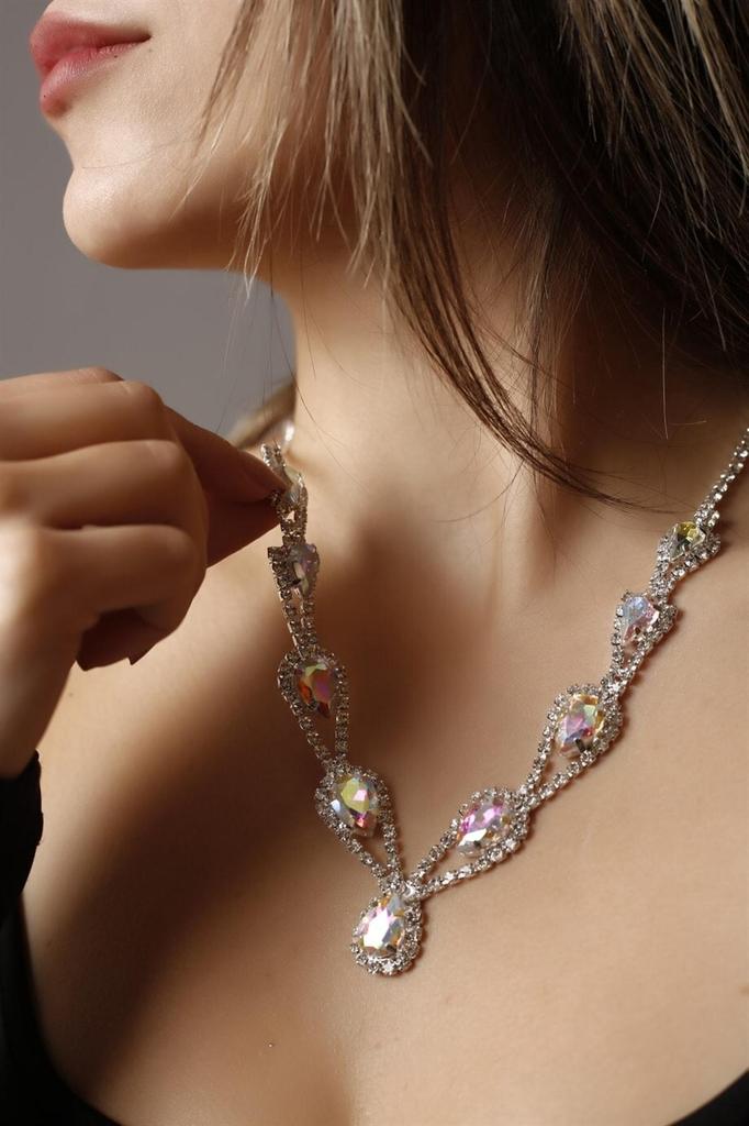 Sada náhrdelníku a náušnic z postříbřeného kamene Hurrem Set pro zvláštní příležitosti Svatební sada Choker