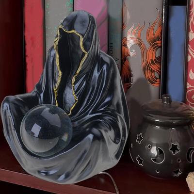 Harze Todesgott Skulptur Kristallkugel Halloween Dekorationen Mit Fliegenden Fledermäusen Für Zuhause Party Sammlerstück Ornament Geschenk