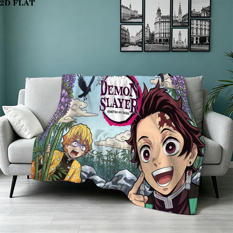 1PC Demon Slayer Patterned Flannel Blanket Suitable For All Seasons For Home Decor Warmth And Comfort Gifts Holiday Present