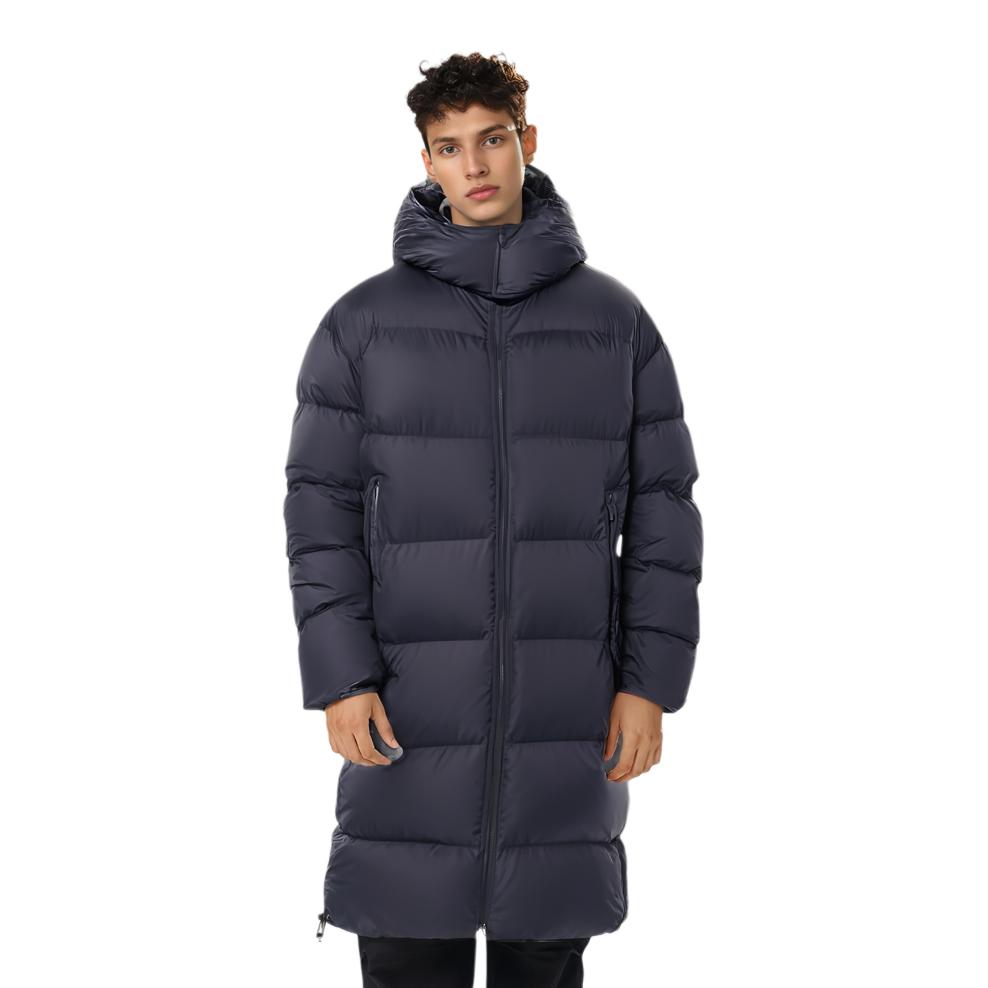 UNIQLO Jil Sander Collaboration Series Solid Color Mid-Length Long Sleeve Hooded Down Jacket Men outerwear Navy 446356-69
