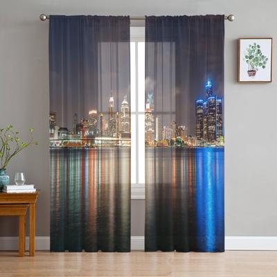 Nachtlandschaft Amerikanischer Städte Chiffon Transparente Vorhänge für Wohnzimmer Schlafzimmer Heimdekoration Fenster Voile Tüll Vorhang Drapierungen
