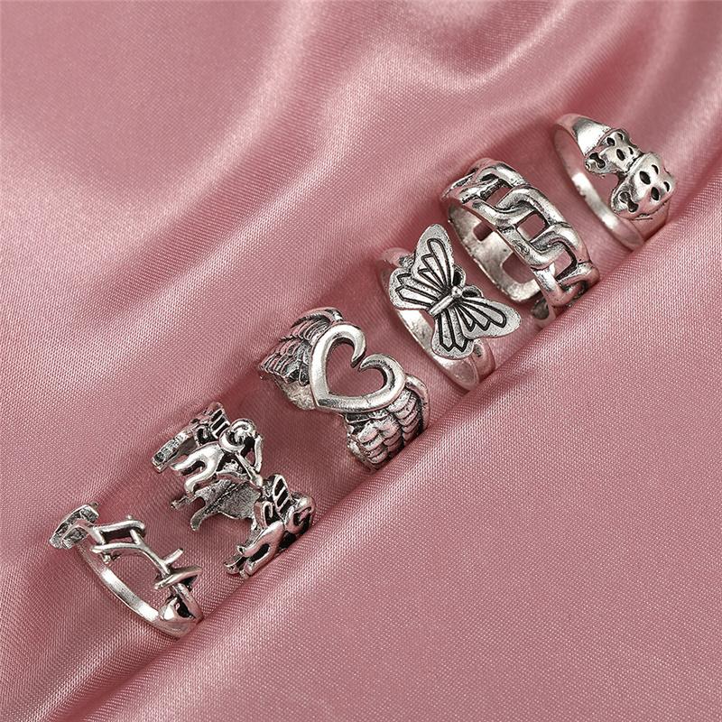 Punk Gothic Poker Ring Set for Women Vintage Spades Ace Silver Color Plated Retro Rhinestone Charm Billiards Ring Finger Jewelry