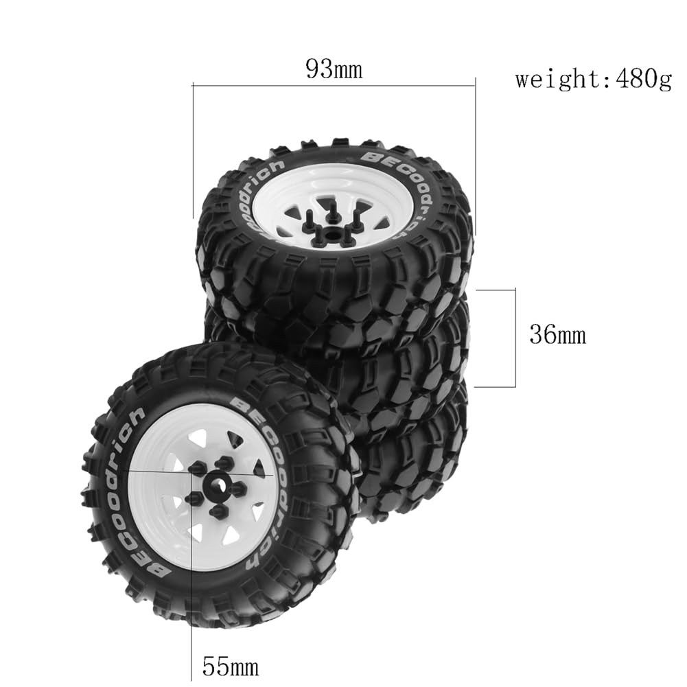 Buerjia Metal 1.9" Beadlock Wheels and Tires for 1:10 RC Crawler Cars, Replacement for Axial 10 90046 4 Redcat GEN8, Black