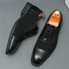 Fashion New Men's Pointed Lace Up Casual Dress Shoes Male Suede Mixed Patchwork Formal Wedding Prom Evening Homecoming Footwear