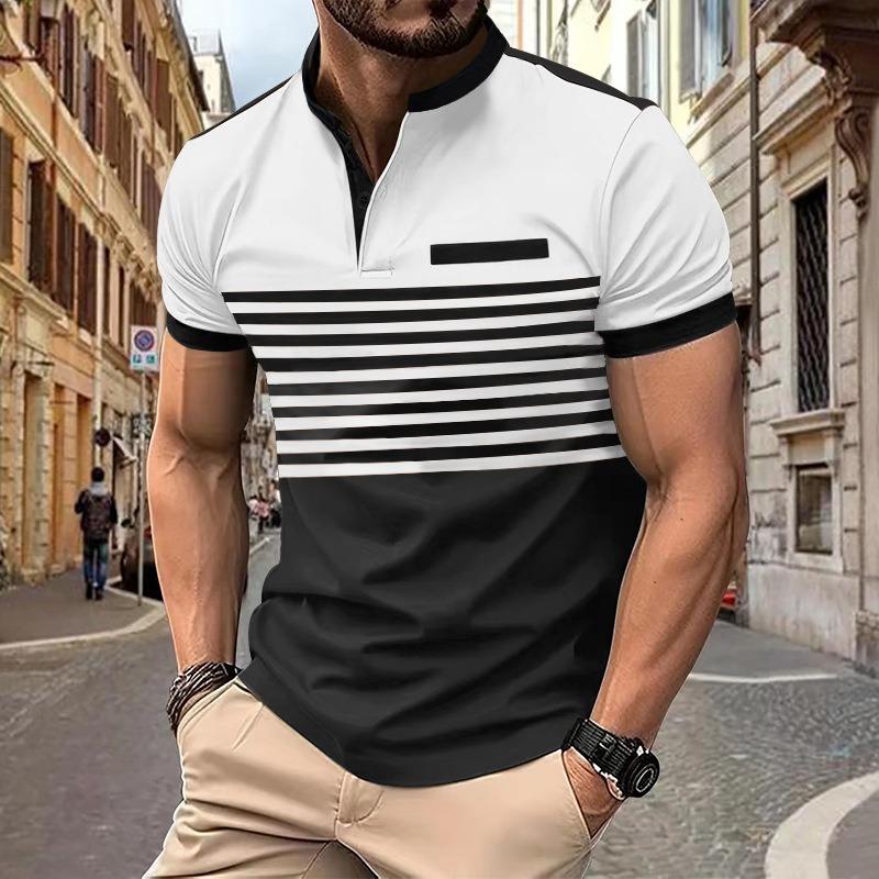Mens Casual Striped Color Block Short Sleeve Polo Shirt S белый