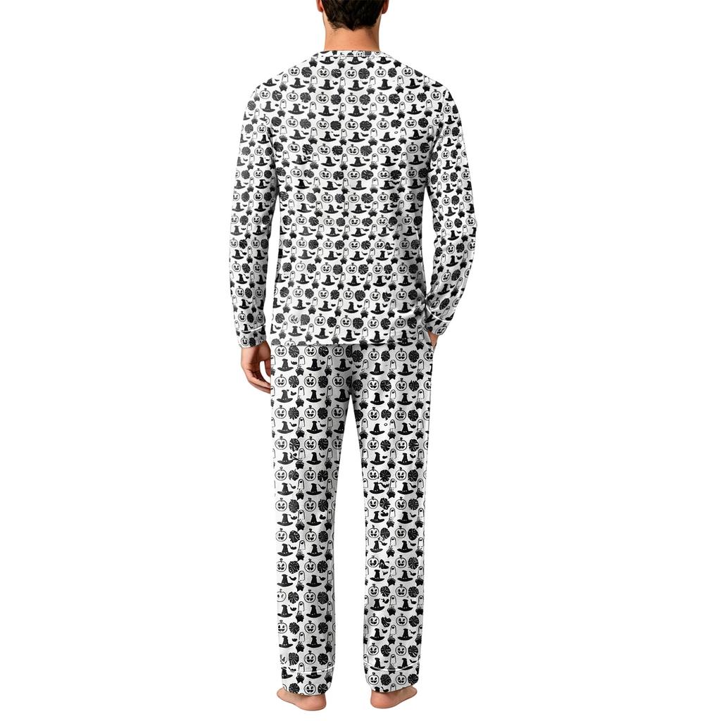 Men's Halloween Print Loose Fit Pajama Set for Casual Sleepwear