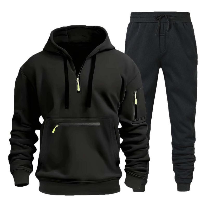 Mens Hooded Zipper Sportswear Set With Multiple Pockets Casual Tracksuit Running Gym