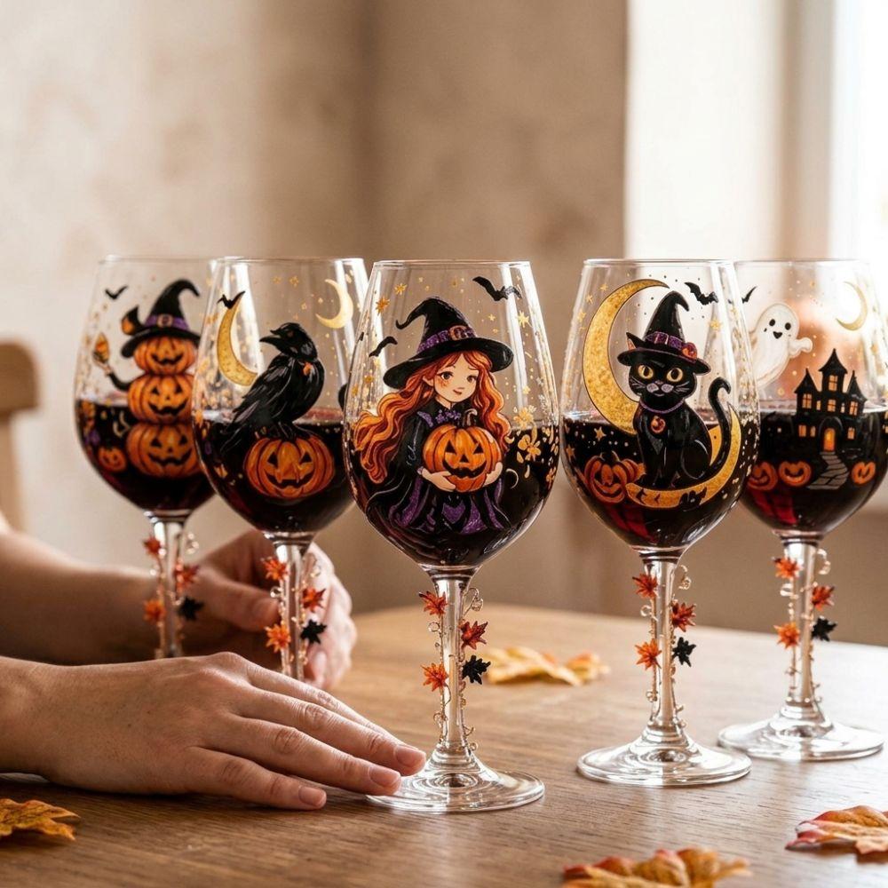 Coppa da Vino Zucca Strega Dipinta a Mano Grande Capacità Vetro Acqua Floreale Acero Decorazione Tavola