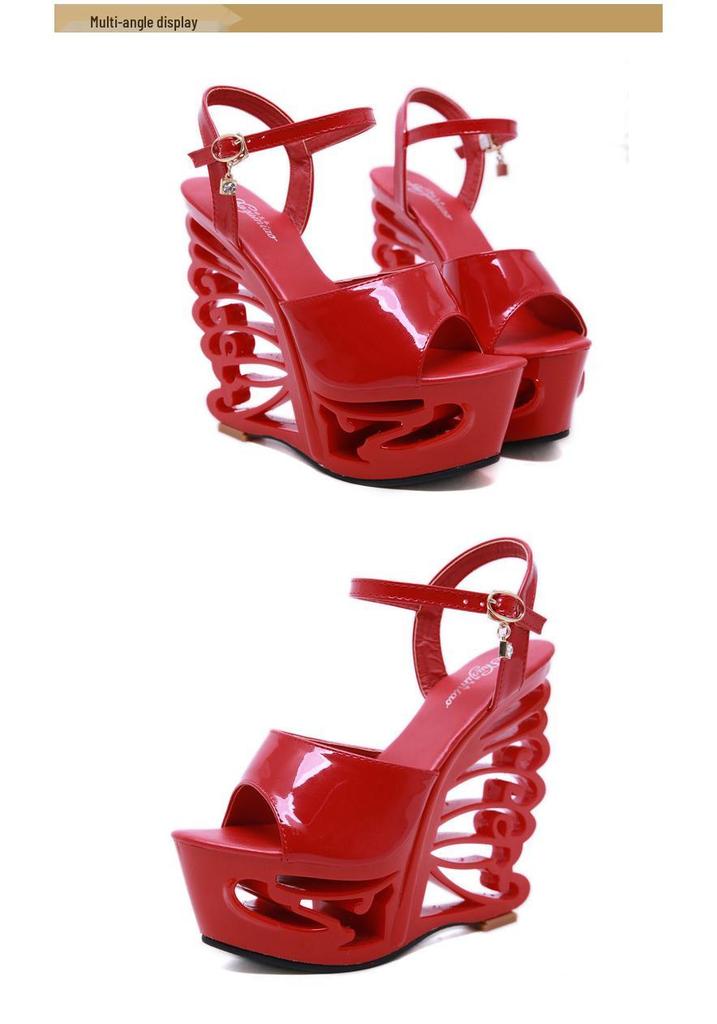 Europäische & Amerikanische High Heel Lackleder Römische Keilsandalen