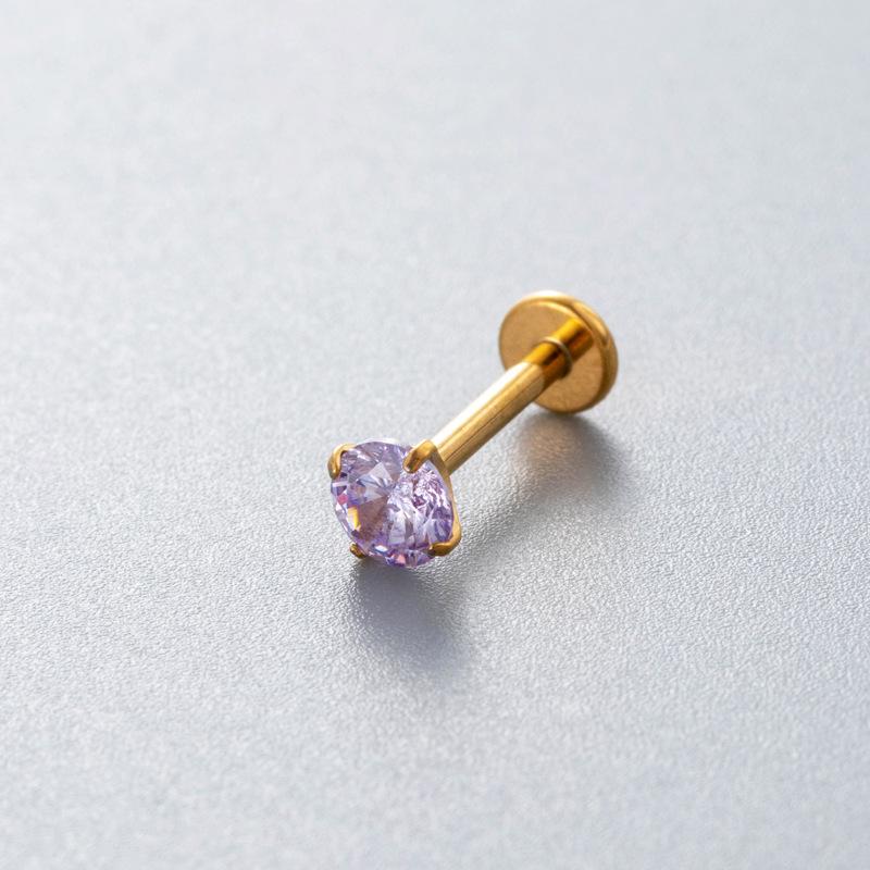Colored Cubic Zirconia Inlaid Titanium Labret Stud (1.2*8mm) for Cartilage, Tragus, or Conch Piercing