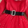Kids Girls Mesh Velvet Patchwork Christmas Dress Santa Claus Costume Baby Dress Up Party Dress Outfits