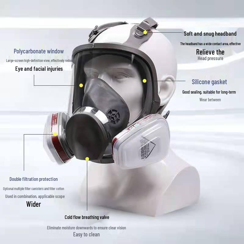 6800 Full Face Industrial Anti-Gas Mask for Ammonia, Hydrogen Sulfide, and Organic Acids