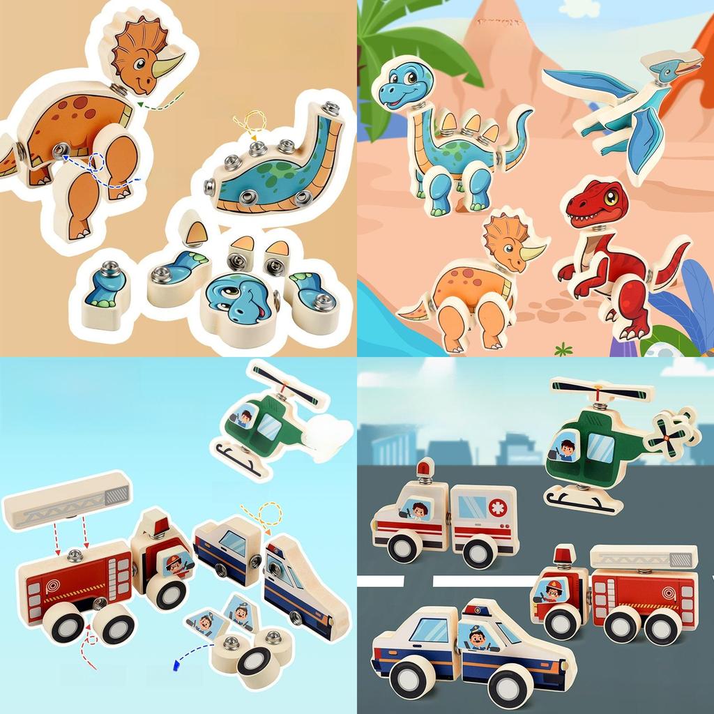 Wooden Dinosaur Building Blocks Educational Toy For Kids Developmental Play