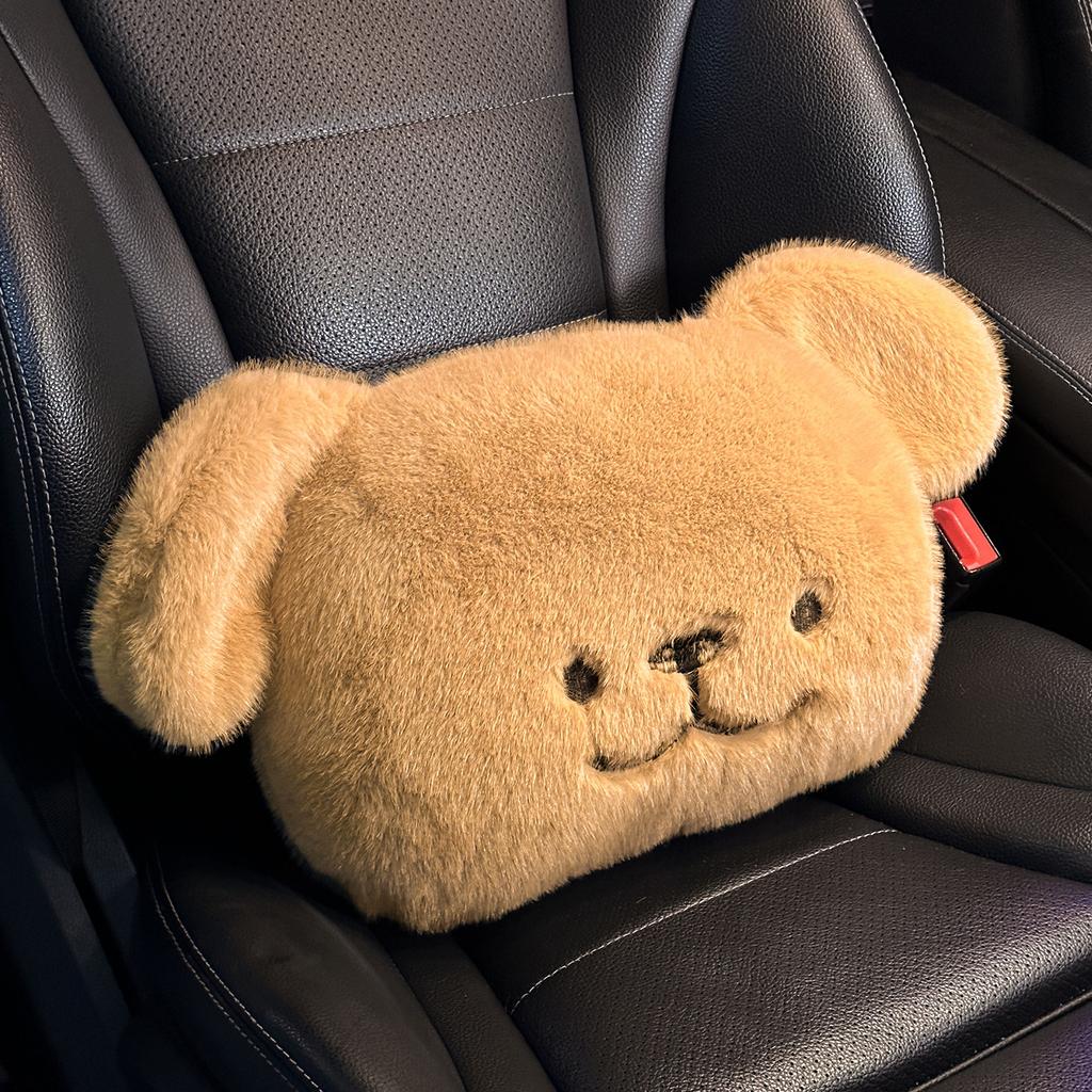 New Thick Car Plush Seat Cushion with Winter Warmth Cartoon Bear Car Seat Cover Half Pack Seat Cushion Waist Cushion Headrest