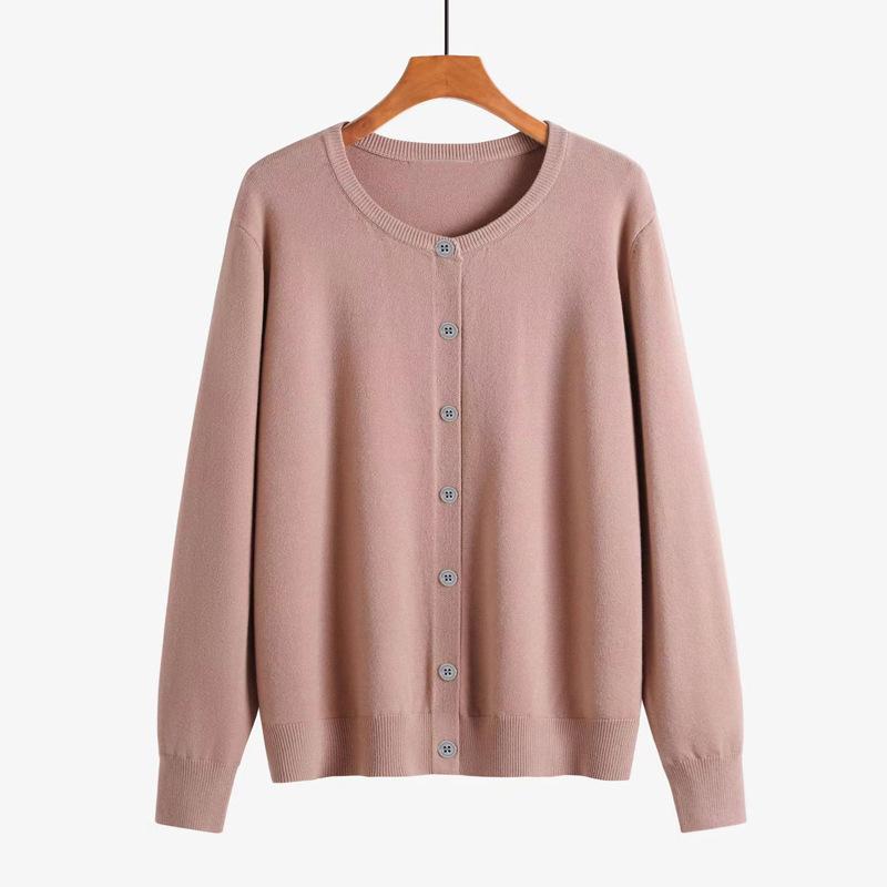 Spring and Autumn Women's Cardigan Solid Color Round Neck Single-breasted Knitted Bottoming Women's Sweater Jacket