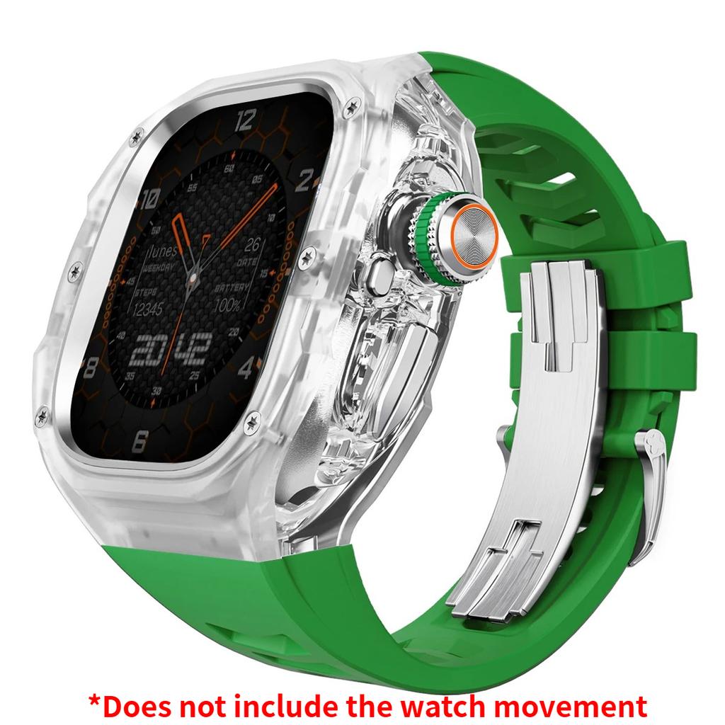 Prabangus modifikacijų rinkinys Apple watch Ultra 3/2/1 49mm Sportinis guminis dirželis+Dėklas Iwatch ultra 49mm Skaidrus Glacier dėklas Modifikavimo rinkinys