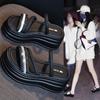 Platform slippers women's 2025 new summer wear high-end fashion versatile muffin one-word sandals heightening sandals