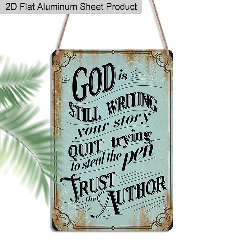 

2D Flat, 1pc Vintage Christian Aluminium Wall Art Sign God Is Still Writing Your Story - 8 x12 Aluminium Rustic Home & Church Decor, Inspirational 20*30cm