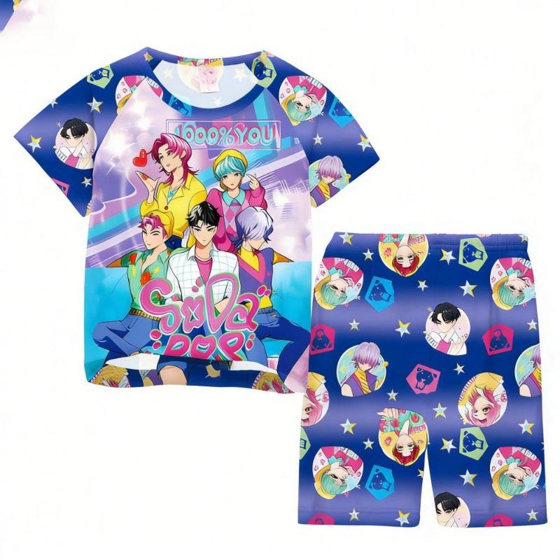 Set Pigiama per Bambine Bambini Piccoli 3-8 10 11 12 Anni Kpop Demon Hunters Estivi Pigiama Top+Pantaloncini Due Pezzi Pijamas Set Pigiama