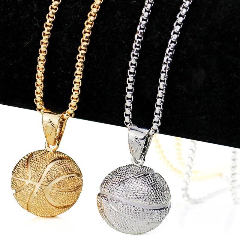 European and American punk hip-hop rock sports style solid basketball necklace, trendy men's titanium steel pendant, couple pendant