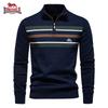 Autumn/Winter Embroidered New Large Men's Sweater Half Zipper Knitted Sweater Casual Striped Men's Top