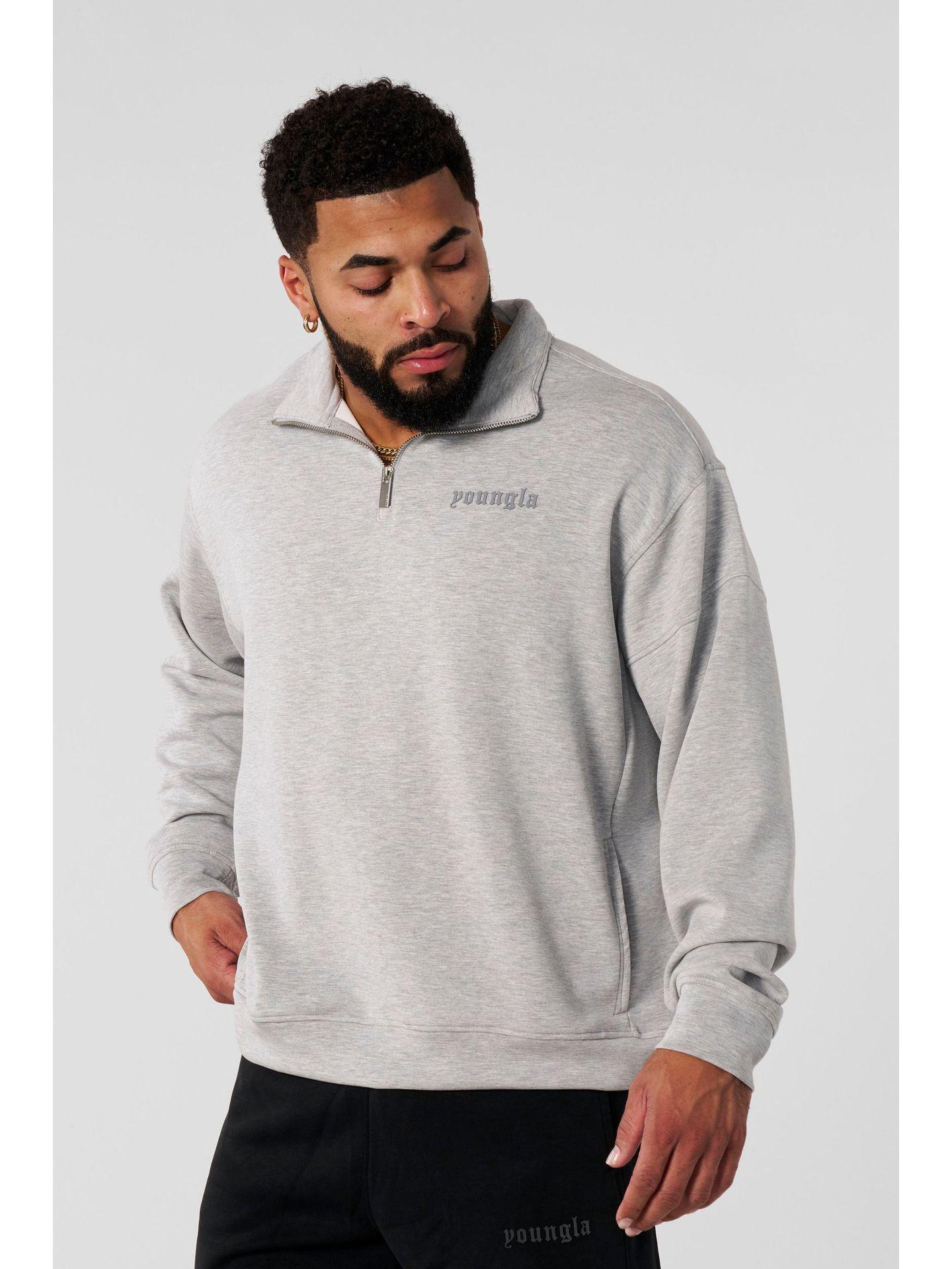 YOUNGLA Men s American Style Half-Zip Cotton Hoodie for Gym & Casual Wear Large